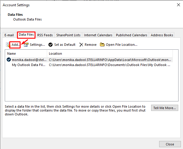 click Data Files and click Add